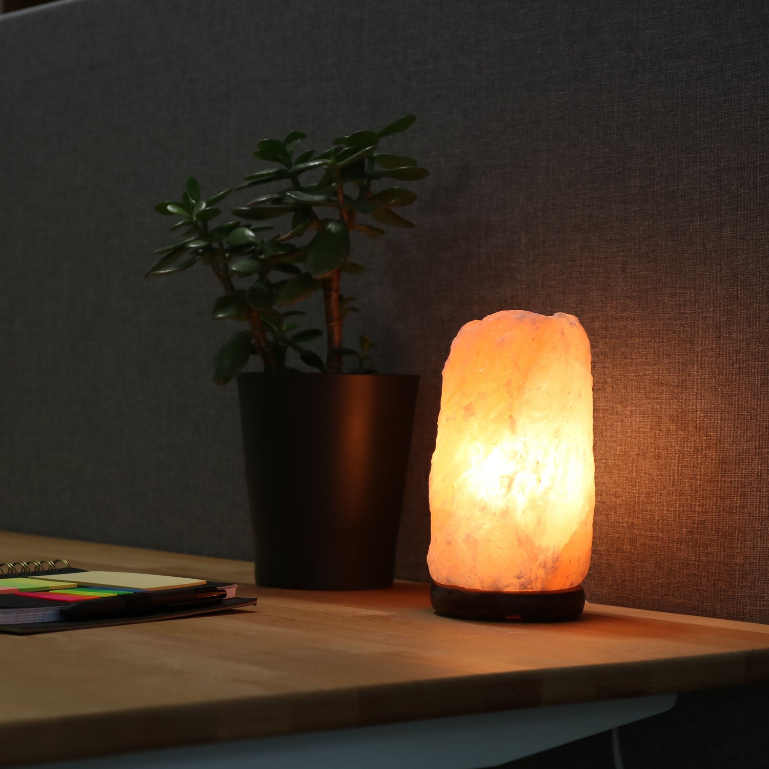 Handcrafted Himalayan salt lamp with a warm amber glow